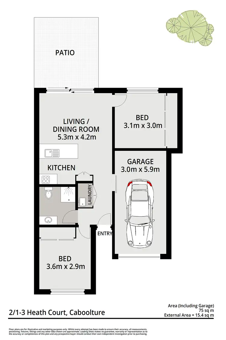 Floorplan of Homely semi-detached listing, 2/1-3 Heath Court, Caboolture QLD 4510