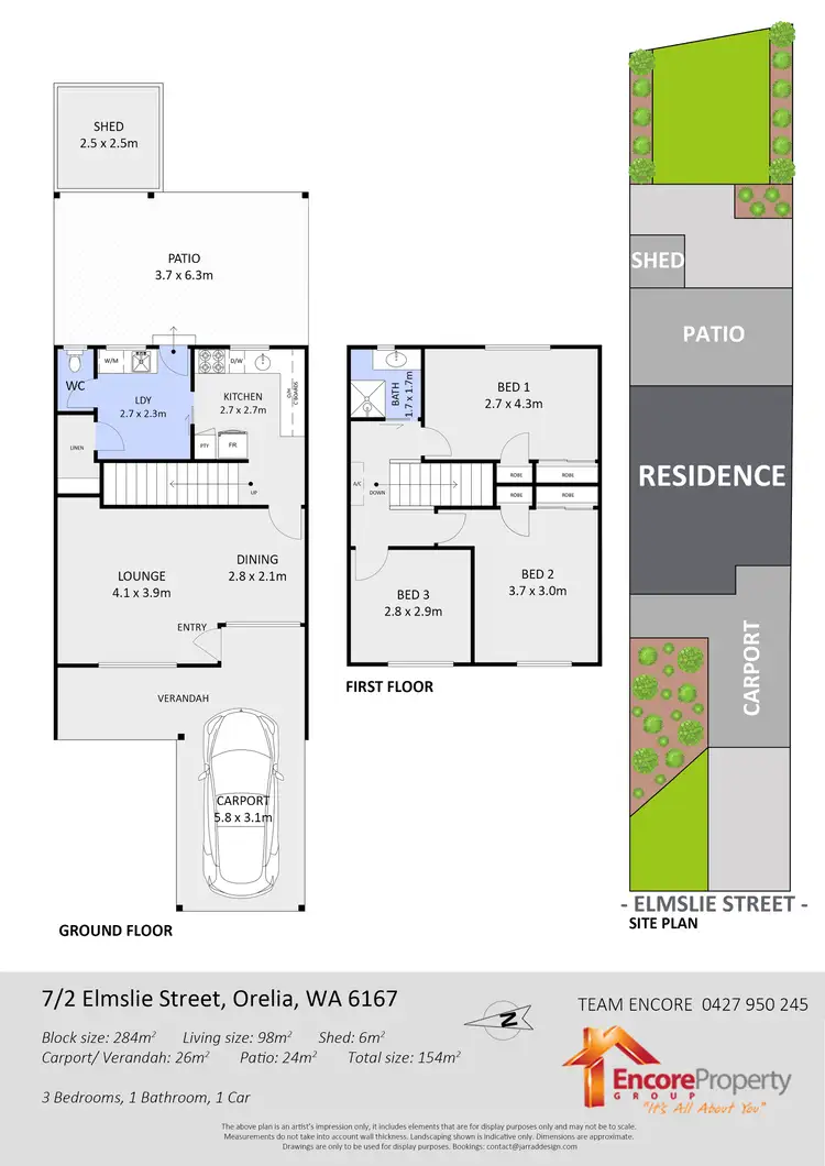 Floorplan of Homely townhouse listing, 7/2 Elmslie Street, Orelia WA 6167