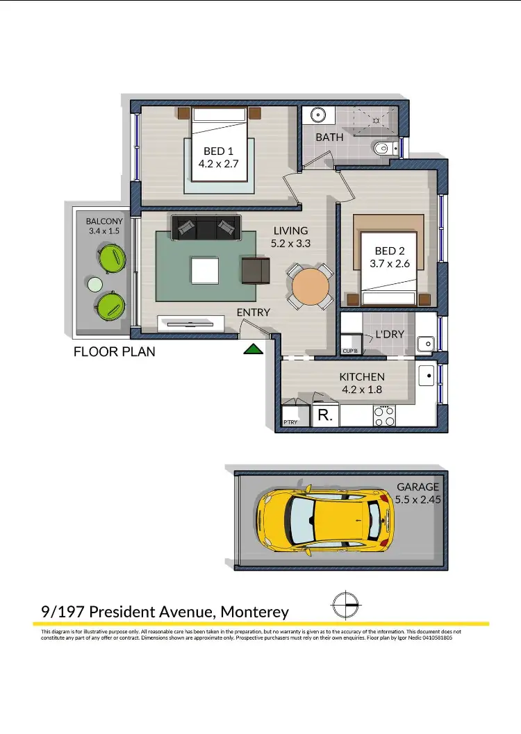 Floorplan of Homely unit listing, 9/197-199 President Avenue, Monterey NSW 2217