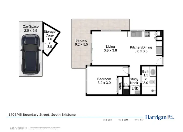 Floorplan of Homely apartment listing, 1406/45 Boundary Street, South Brisbane QLD 4101