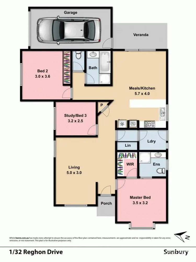 Floorplan of Homely unit listing, 1/32 Reghon Drive, Sunbury VIC 3429