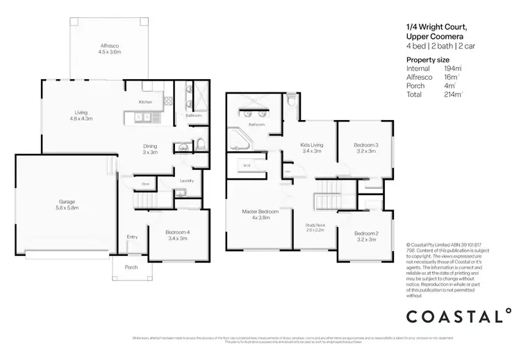 Floorplan of Homely semi-detached listing, 1/4 Wright Court, Upper Coomera QLD 4209