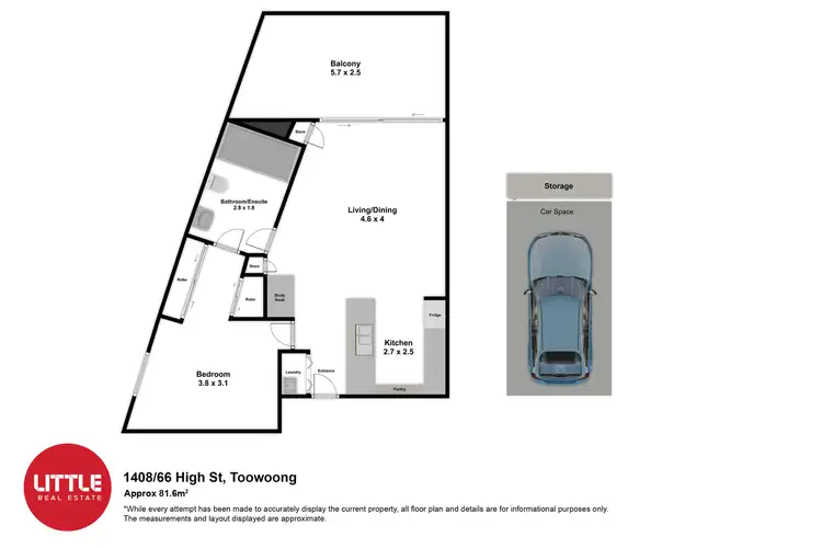 Floorplan of Homely unit listing, 1408/66 High Street, Toowong QLD 4066