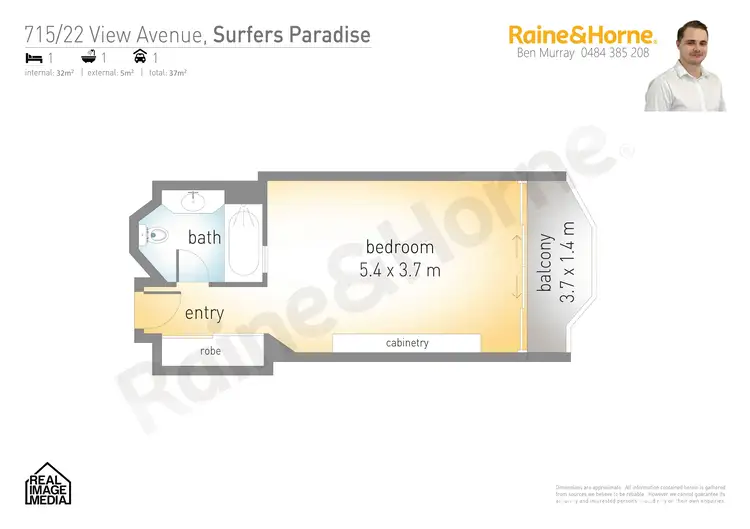Floorplan of Homely studio listing, 715/22 View Avenue, Surfers Paradise QLD 4217