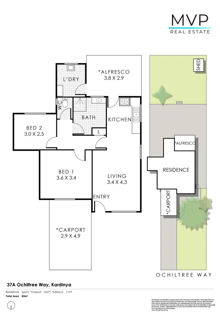 Floorplan of Homely semi-detached listing, 37A Ochiltree Way, Kardinya WA 6163