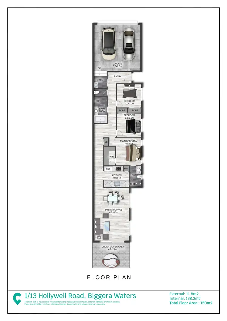 Floorplan of Homely semi-detached listing, 1/13 Hollywell Road, Biggera Waters QLD 4216