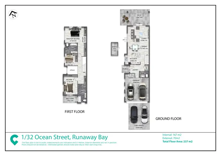 Floorplan of Homely semi-detached listing, 1/32 Ocean Street, Runaway Bay QLD 4216