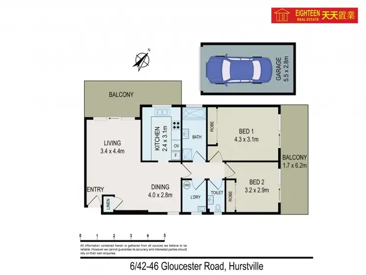 Floorplan of Homely apartment listing, 6/42-44 Gloucester Road, Hurstville NSW 2220