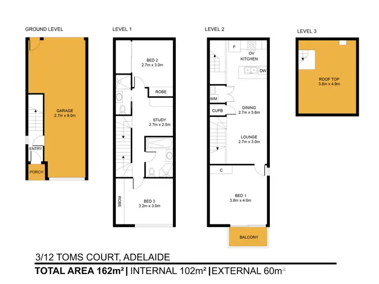 Floorplan of Homely townhouse listing, 3/12 Toms Court, Adelaide SA 5000