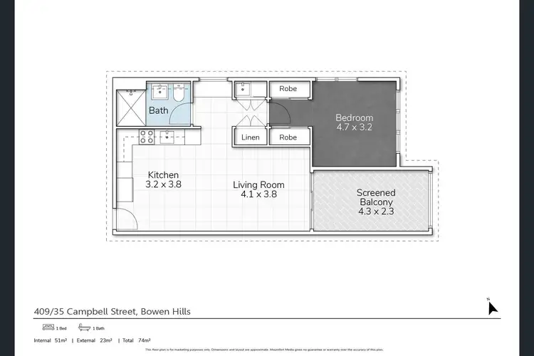 Floorplan of Homely unit listing, 409/35 Campbell Street, Bowen Hills QLD 4006