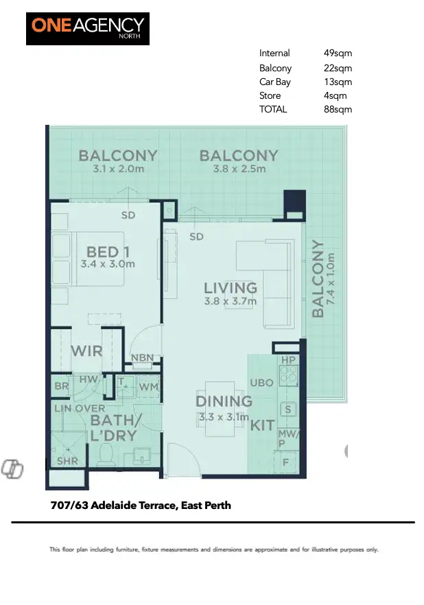 Floorplan of Homely apartment listing, 707/63 Adelaide Terrace, East Perth WA 6004