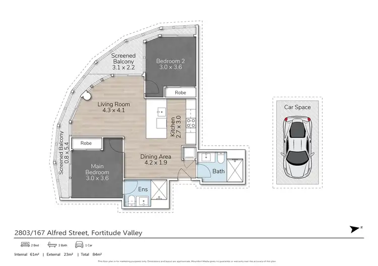 Floorplan of Homely unit listing, 2803/167 Alfred Street, Fortitude Valley QLD 4006