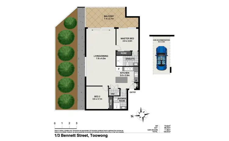 Floorplan of Homely unit listing, 1/3 Bennett Street, Toowong QLD 4066