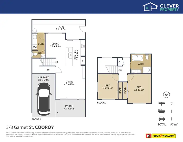Floorplan of Homely townhouse listing, 3/8 Garnet Street, Cooroy QLD 4563