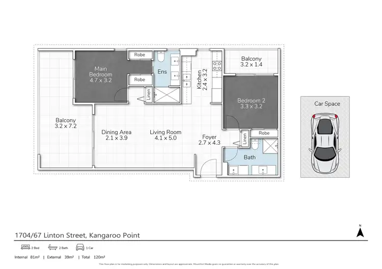 Floorplan of Homely unit listing, 1704/67 Linton Street, Kangaroo Point QLD 4169