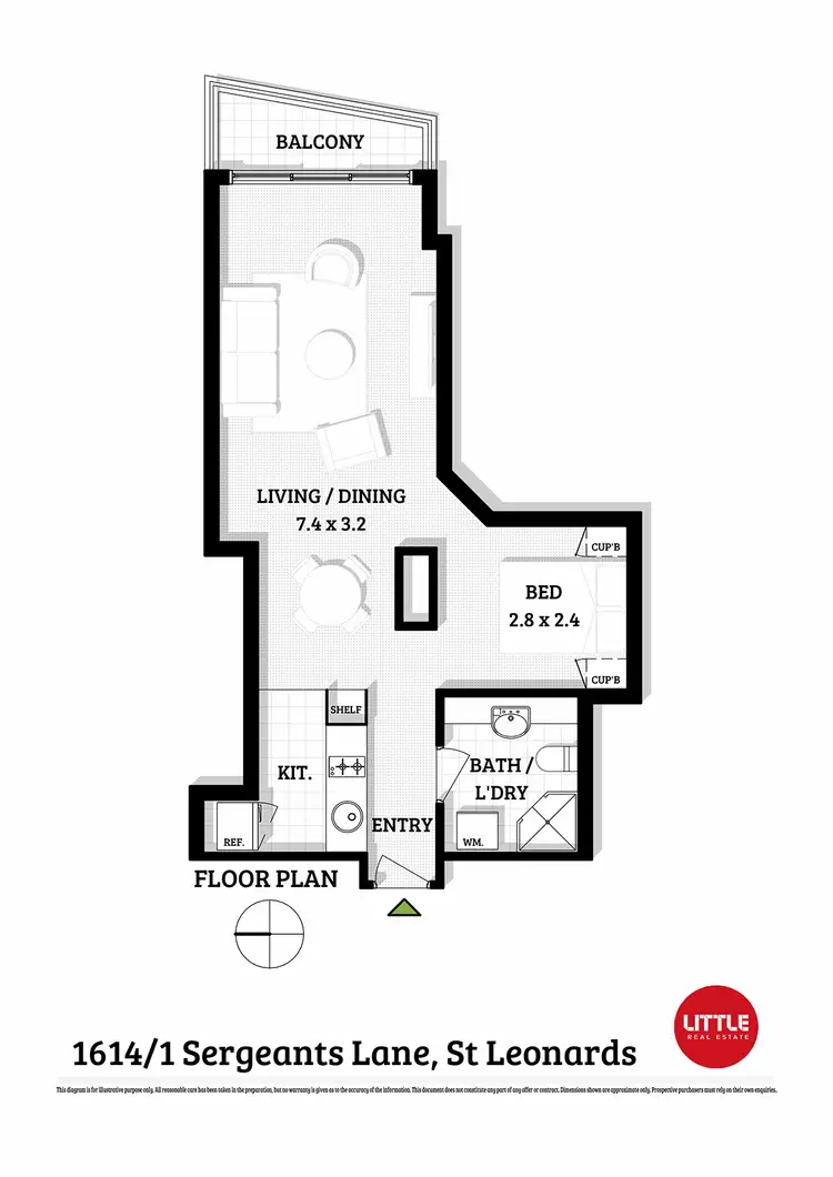 Floorplan of Homely studio listing, 1614/1 Sergeants Lane, St Leonards NSW 2065