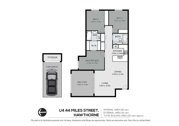 Floorplan of Homely apartment listing, 4/44 Miles Street, Hawthorne QLD 4171