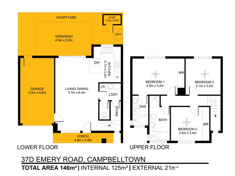 Floorplan of Homely townhouse listing, 37D Emery Road, Campbelltown SA 5074