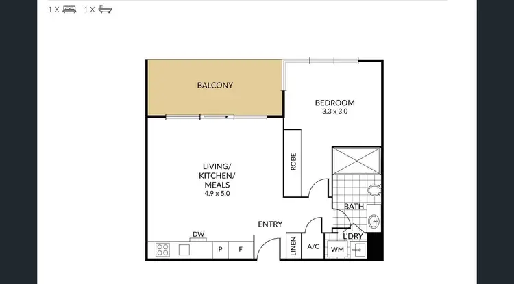 Floorplan of Homely apartment listing, 1F/9 Waterside Place, Docklands VIC 3008