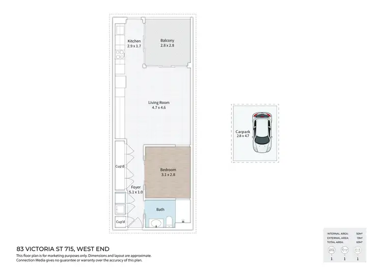 Floorplan of Homely unit listing, 715/77-83 Victoria Street, West End QLD 4101
