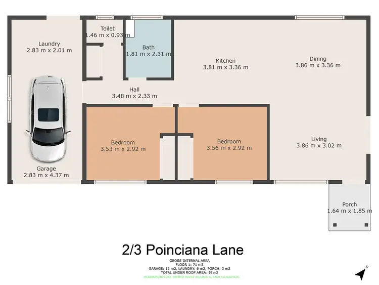 Floorplan of Homely semi-detached listing, 2/3 Poinciana Lane, Gympie QLD 4570