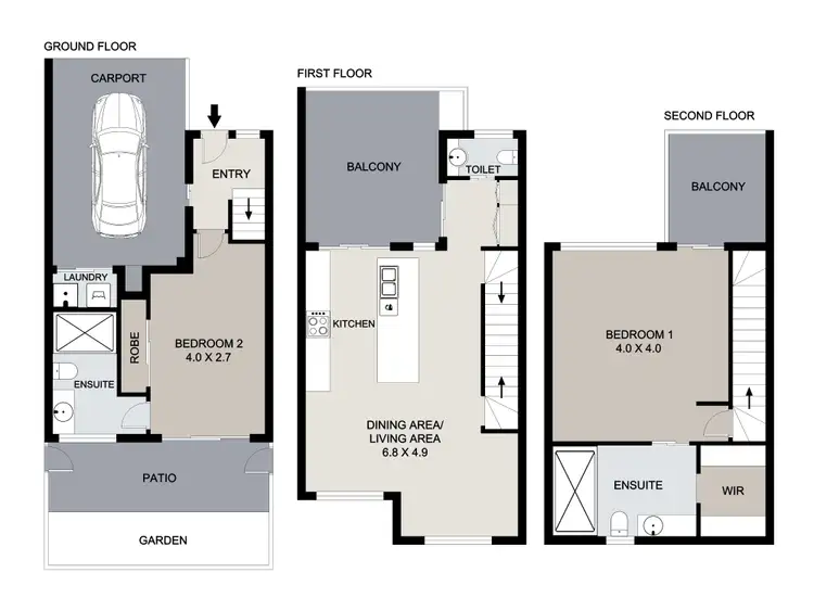 Floorplan of Homely townhouse listing, 13/10-12 Flinders Street, West Gladstone QLD 4680