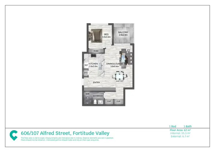 Floorplan of Homely unit listing, 606/107 Alfred Street, Fortitude Valley QLD 4006