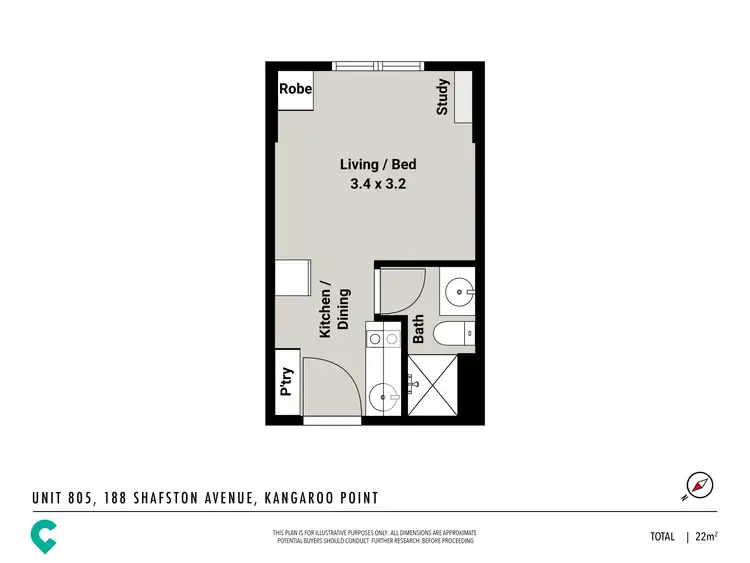 Floorplan of Homely unit listing, 805/188 Shafston Avenue, Kangaroo Point QLD 4169