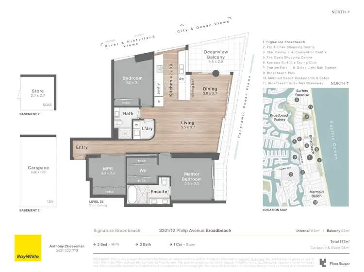 Floorplan of Homely apartment listing, 3301/12 Philip Avenue, Broadbeach QLD 4218