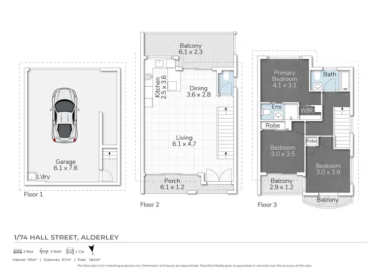 Floorplan of Homely townhouse listing, 1/74 Hall Street, Alderley QLD 4051