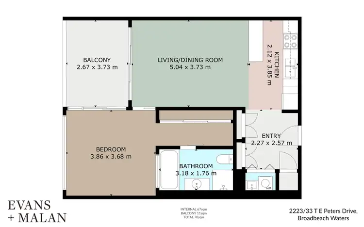 Floorplan of Homely unit listing, 2223/33 T E Peters Dive, Broadbeach Waters QLD 4218