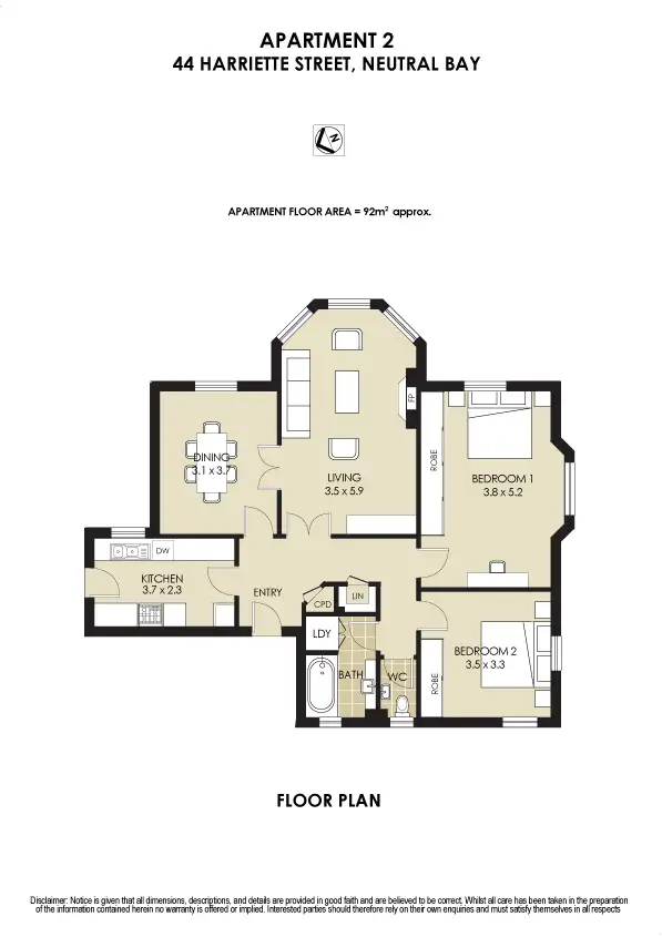 Floorplan of Homely apartment listing, 2/44 Harriette Street, Neutral Bay NSW 2089