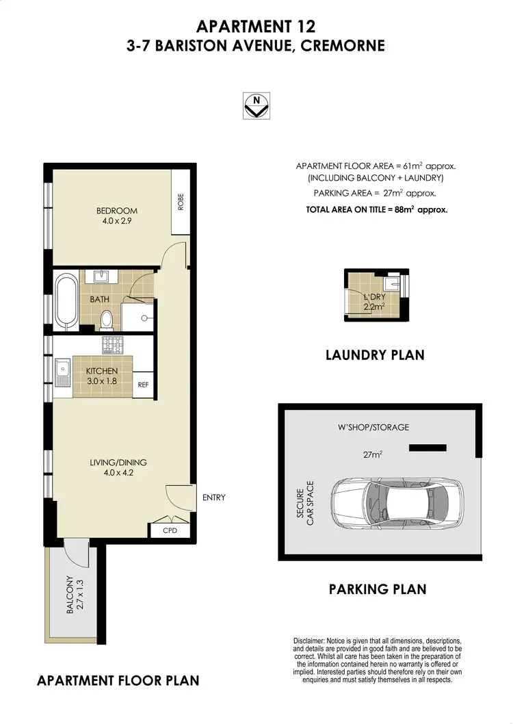 Floorplan of Homely apartment listing, 12/3-7 Bariston Avenue, Cremorne NSW 2090