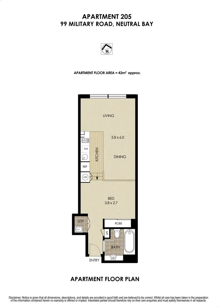 Floorplan of Homely studio listing, 205/99-111 Military Road, Neutral Bay NSW 2089