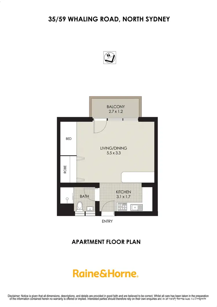 Floorplan of Homely studio listing, 35/59 Whaling Road, North Sydney NSW 2060