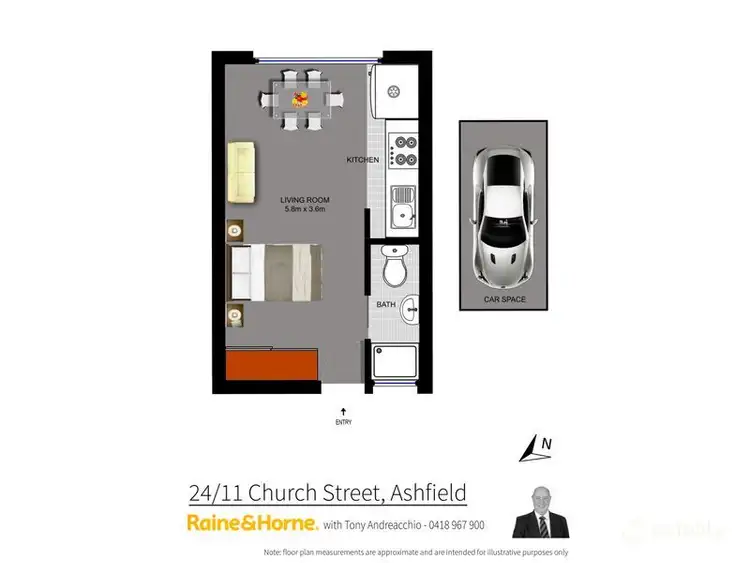 Floorplan of Homely studio listing, 24/11 Church Street, Ashfield NSW 2131