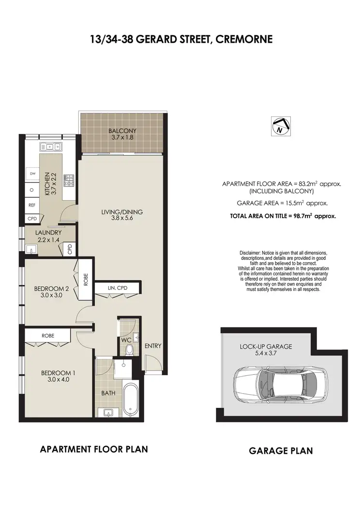 Floorplan of Homely apartment listing, 13/34-38 Gerard Street, Cremorne NSW 2090