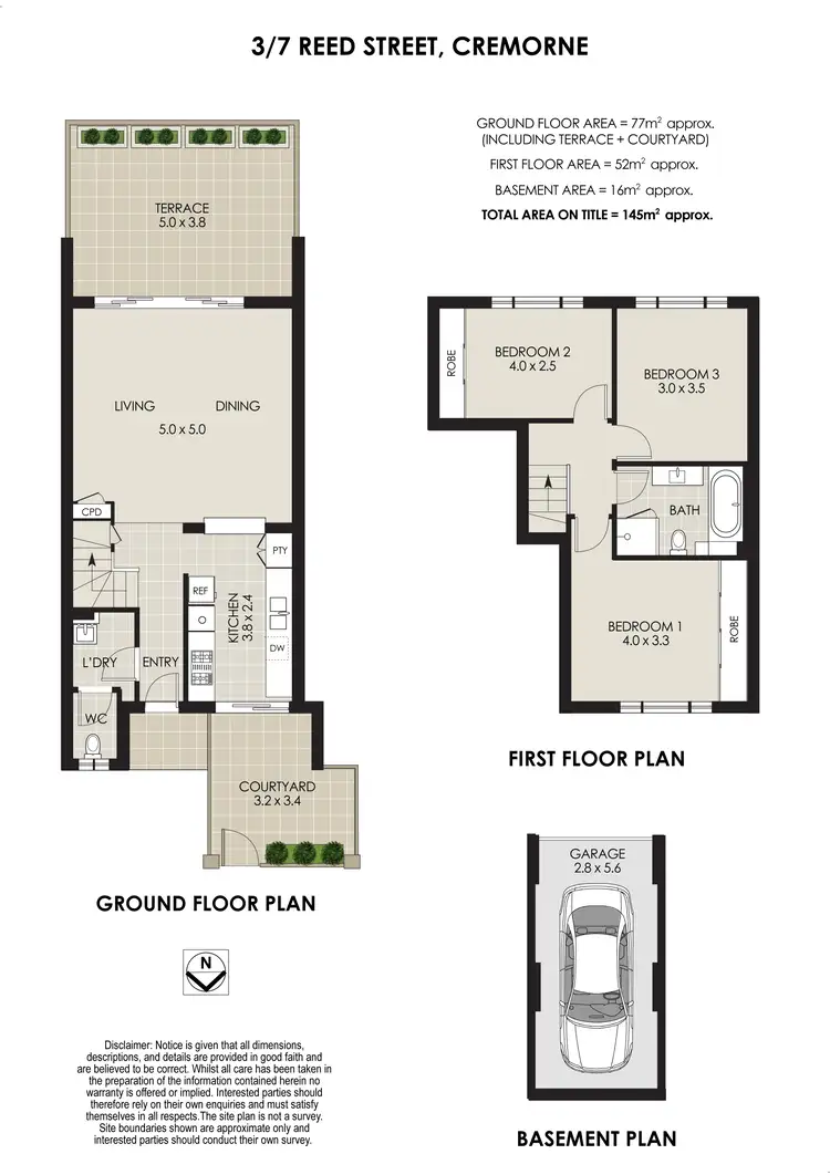 Floorplan of Homely townhouse listing, 3/7 Reed Street, Cremorne NSW 2090