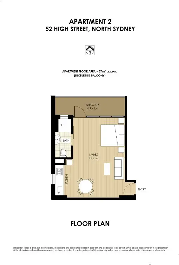 Floorplan of Homely studio listing, 2/52 High Street, North Sydney NSW 2060