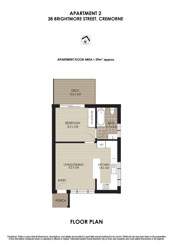 Floorplan of Homely apartment listing, 2/38 Brightmore Street, Cremorne NSW 2090