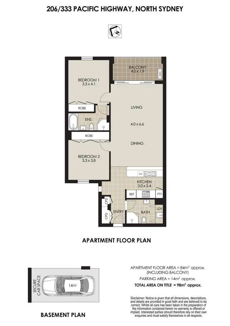 Floorplan of Homely apartment listing, 206/333 Pacific Highway, North Sydney NSW 2060