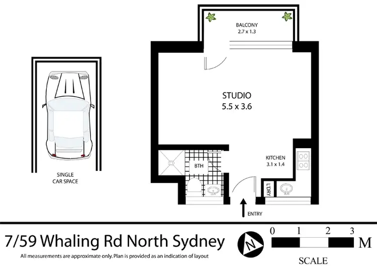 Floorplan of Homely studio listing, 7/59 Whaling Road, North Sydney NSW 2060