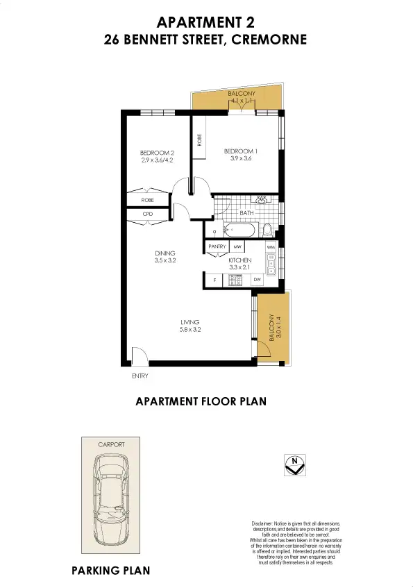 Floorplan of Homely apartment listing, 2/26 Bennett Street, Cremorne NSW 2090