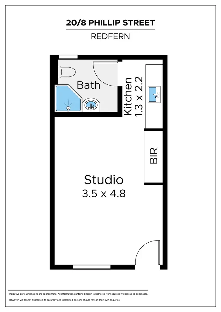Floorplan of Homely studio listing, 20/8 Phillip Street, Redfern NSW 2016