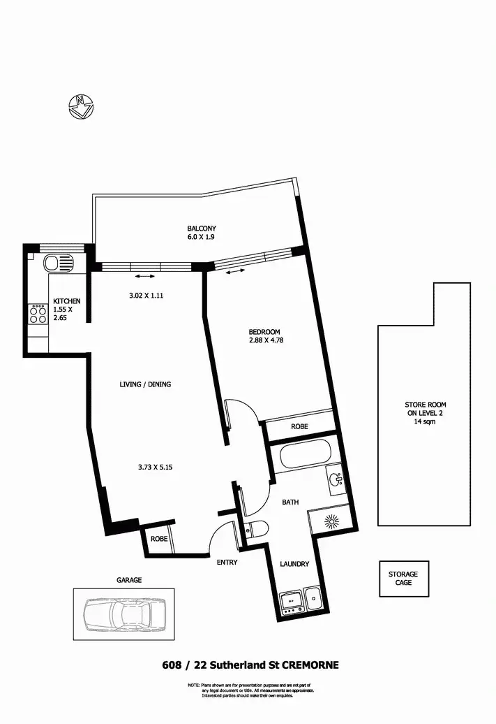 Floorplan of Homely apartment listing, 608/22 Sutherland Street, Cremorne NSW 2090