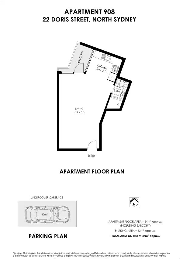 Floorplan of Homely studio listing, 908/27 Doris Street, North Sydney NSW 2060