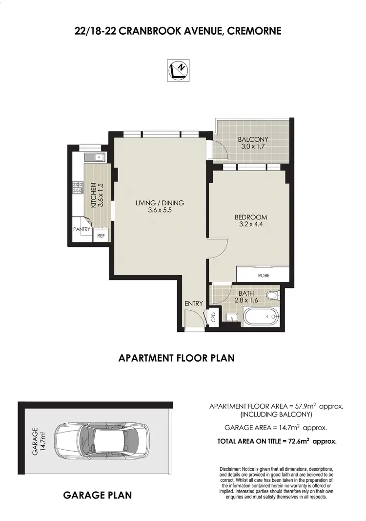 Floorplan of Homely apartment listing, 22/18-22 Cranbrook Avenue, Cremorne NSW 2090