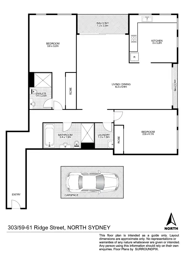 Floorplan of Homely apartment listing, 303/59-61 Ridge Street, North Sydney NSW 2060
