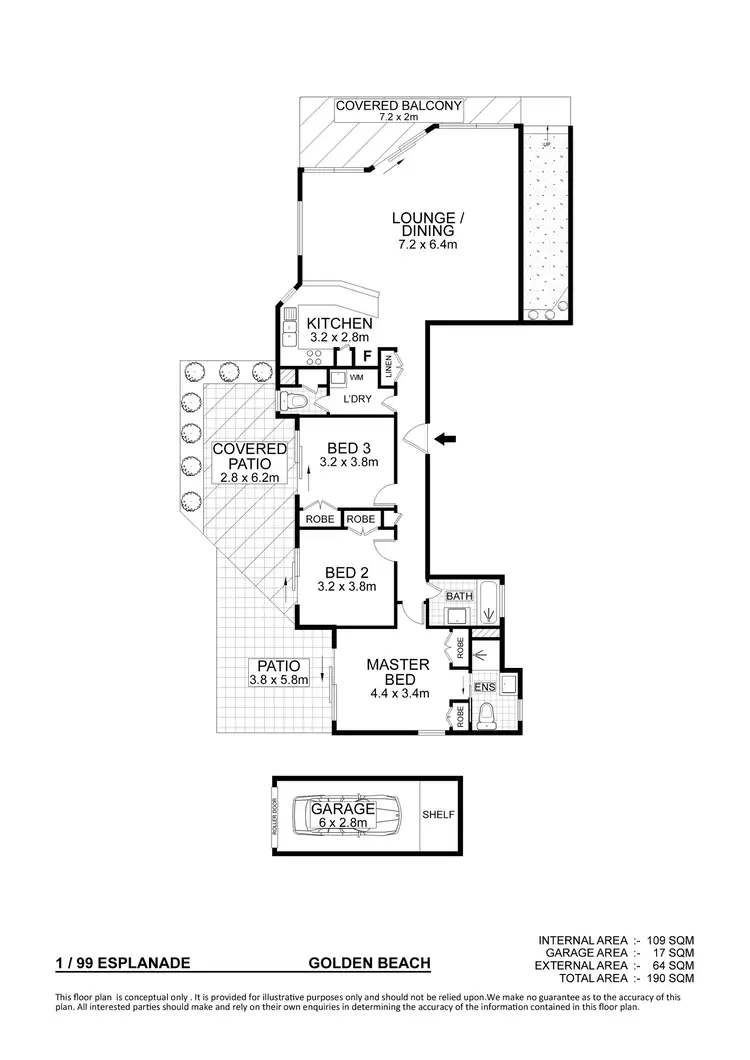 Floorplan of Homely unit listing, 1/99 Esplanade, Golden Beach QLD 4551