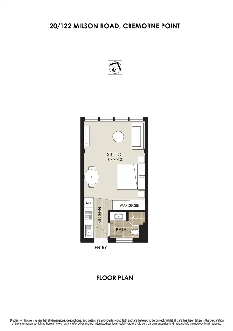 Floorplan of Homely studio listing, 20/122 Milson Road, Cremorne Point NSW 2090